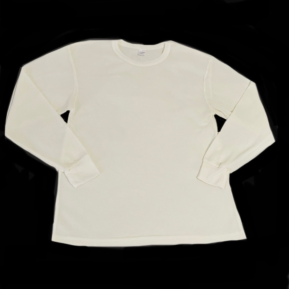 Men's Thermal Top Shirt Large Cream Waffle Knit Warm Winter Base Layer
